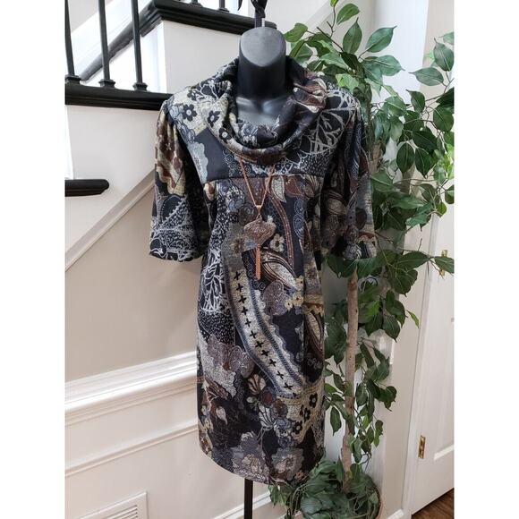 R&M Richards Womens Multi Polyester Short Sleeve Cowl Neck Shift Dress Size 10 - Picture 10 of 11